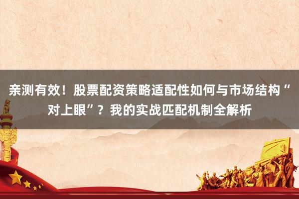 亲测有效！股票配资策略适配性如何与市场结构“对上眼”？我的实战匹配机制全解析